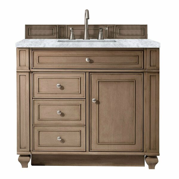 James Martin Vanities Bristol 36in Single Vanity, Whitewashed Walnut w/ 3 CM Carrara Marble Top 157-V36-WW-3CAR